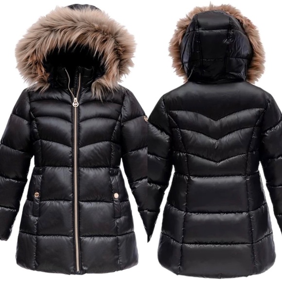 MICHAEL KORS 2 In 1 Winter Puffer Jacket With Pockets Animal Print Black 16Y - Picture 1 of 10